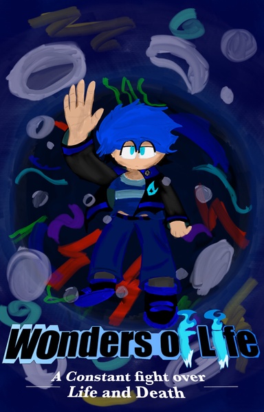 Manga style artwork of a blue-haired person wearing blue and gray clothing. The words "Wonders of Life" appear at the bottom of the page.